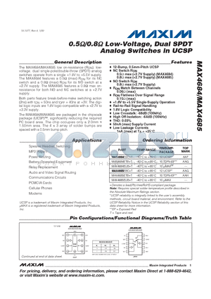 MAX4685 datasheet - 0.5Y/0.8Y Low-Voltage, Dual SPDT Analog Switches in UCSP