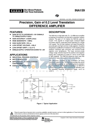 INA159AIDGKT datasheet - Precision, Gain of 0.2 Level Translation DIFFERENCE AMPLIFIER