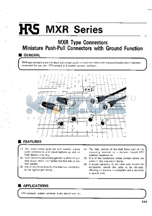 MXR-8PE-8PD02 datasheet - MXR Type Connectors Miniature Push-Pull Connectors with Ground Function