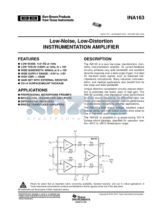 INA163UAE4 datasheet - Low-Noise, Low-Distortion INSTRUMENTATION AMPLIFIER