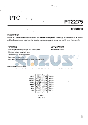 PT2275 datasheet - Fan Remote Control