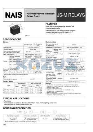 JSM datasheet - Automotive Ultra-Miniature Power Relay