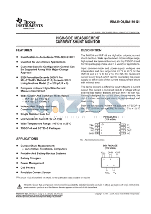 INA169NA/3KQ1 datasheet - HIGH SIDE MEASUREMENT CURRENT SHUNT MONITOR