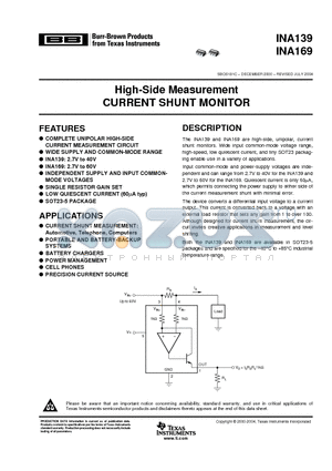 INA169 datasheet - High-Side Measurement CURRENT SHUNT MONITOR