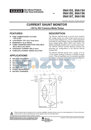 INA195AIDBVR datasheet - CURRENT SHUNT MONITOR