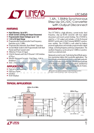 LTC3458 datasheet - 1.4A, 1.5MHz Synchronous Step-Up DC/DC Converter with Output Disconnect