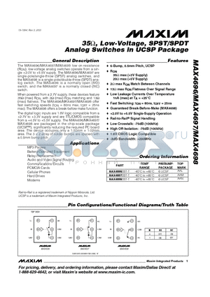 MAX4696 datasheet - 35OHM, Low-Voltage, SPST/SPDT Analog Switches in UCSP Package