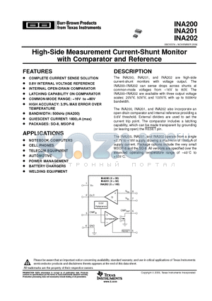 INA200AIDGKRG4 datasheet - High-Side Measurement Current-Shunt Monitor with Comparator and Reference