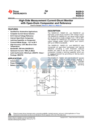 INA200-Q1 datasheet - High-Side Measurement Current-Shunt Monitor with Open-Drain Comparator and Reference