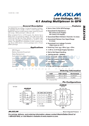 MAX4704_08 datasheet - Low-Voltage, 60Y, 4:1 Analog Multiplexer in QFN