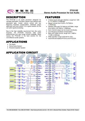 PT2312E-S datasheet - Stereo Audio Processor for Car Audio