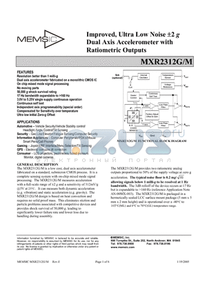 MXR2312M datasheet - Improved, Ultra Low Noise a2 g Dual Axis Accelerometer with Ratiometric Outputs