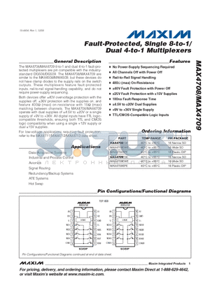 MAX4708 datasheet - Fault-Protected, Single 8-to-1/ Dual 4-to-1 Multiplexers