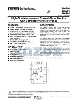 INA201AIDGKT datasheet - High-Side Measurement Current-Shunt Monitor with Comparator and Reference