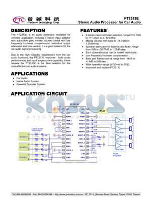 PT2313E datasheet - Stereo Audio Processor for Car Audio