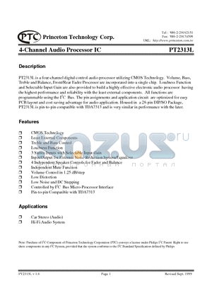 PT2313L-D datasheet - 4-Channel Audio Processor IC