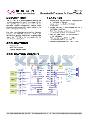 PT2314E datasheet - Stereo Audio Processor for Home/TV Audio