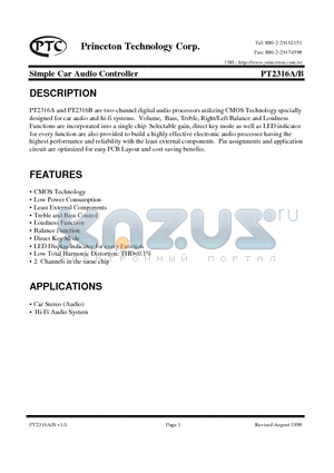 PT2316A-S datasheet - Simple Car Audio Controller