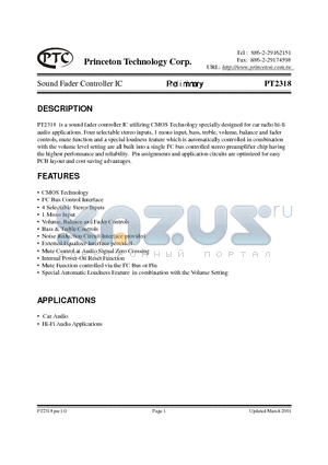 PT2318 datasheet - Sound Fader Controller IC