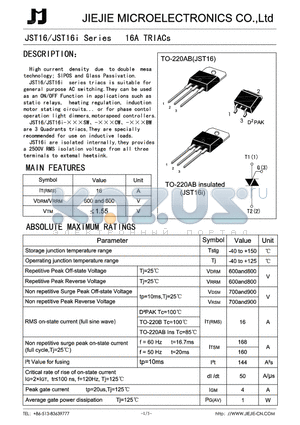 JST16-800B datasheet - 16A TRIACs