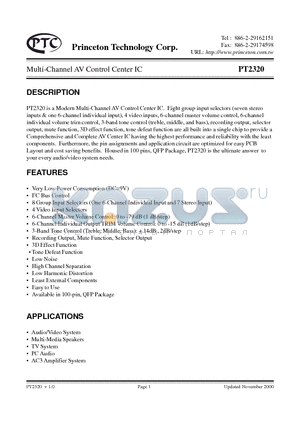 PT2320 datasheet - Multi-Channel AV Control Center IC