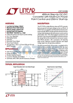 LTC3528B datasheet - 400mA Step-Up DC/DC Converter with Maximum Power Point Control and 250mV Start-Up