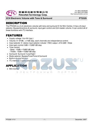 PT2329 datasheet - 2CH Electronic Volume with Tone & Surround