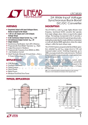 LTC3533 datasheet - 2A Wide Input Voltage Synchronous Buck-Boost DC/DC Converter