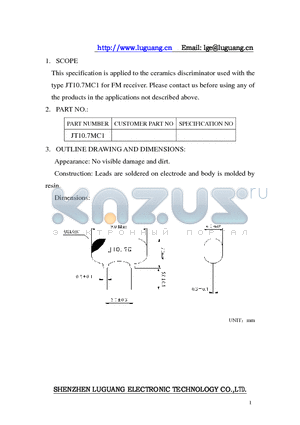 JT10.7MC1 datasheet - Ceramics discriminator for FM receiver