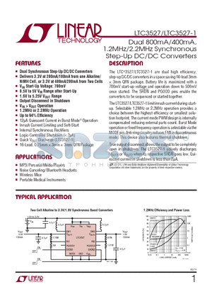 LTC3527 datasheet - Dual 800mA/400mA, 1.2MHz/2.2MHz Synchronous Step-Up DC/DC Converters