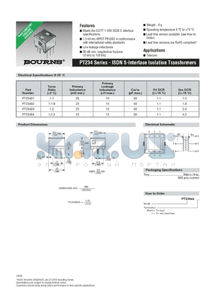 PT23401 datasheet - ISDN S-Interface Isolation Transformers