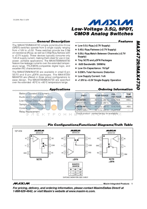 MAX4729ELT-T datasheet - Low-Voltage 3.5ohm, SPDT, CMOS Analog Switches