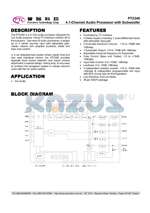 PT2348-X datasheet - 4.1-Channel Audio Processor with Subwoofer