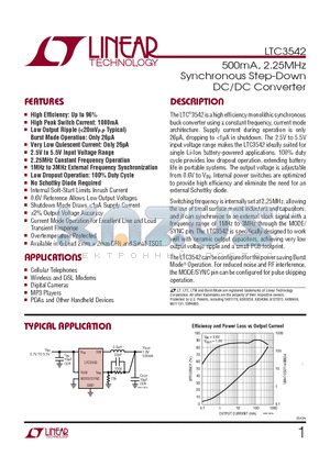 LTC3542 datasheet - 500mA, 2.25MHz Synchronous Step-Down DC/DC Converter