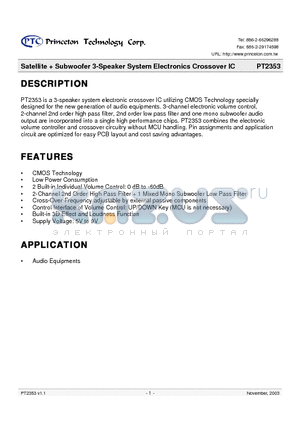 PT2353 datasheet - Satellite  Subwoofer 3-Speaker System Electronics Crossover IC