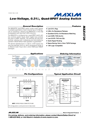 MAX4735 datasheet - Low-Voltage, 0.31OHM, Quad-SPDT Analog Switch