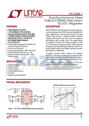 LTC3548-1 datasheet - Dual Synchronous, Fixed Output 2.25MHz Step-Down DC/DC Regulator