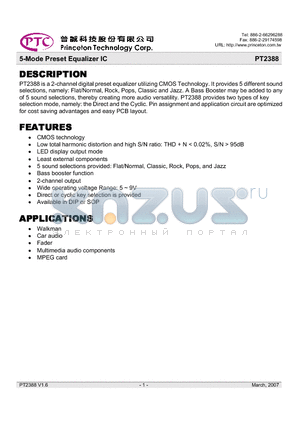 PT2388_10 datasheet - 5-Mode Preset Equalizer IC