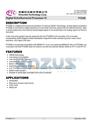 PT2396-S datasheet - Digital Echo/Surround Processor IC