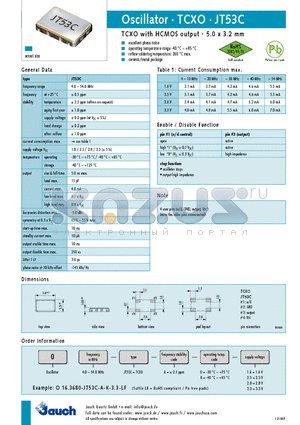 JT53C datasheet - TCXO with HCMOS output