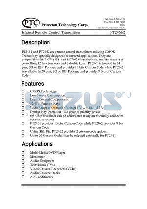 PT2462 datasheet - Infrared Remote Control Transmitters