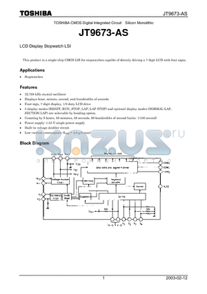 JT9673-AS datasheet - LCD Display Stopwatch LSI