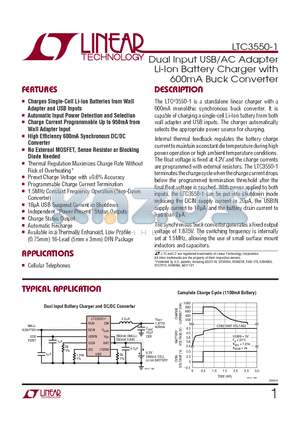 LTC3550-1 datasheet - Dual Input USB/AC Adapter Li-Ion Battery Charger with 600mA Buck Converter