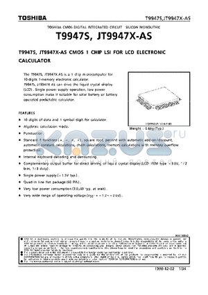 JT9947X-AS datasheet - CMOS 1 CHIP LSI FOR LCD ELECTRONIC CALCULATOR