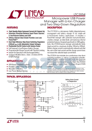 LTC3554EPD datasheet - Micropower USB Power Manager with Li-Ion Charger and Two Step-Down Regulators