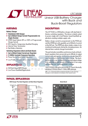 LTC3558EUD-TRPBF datasheet - Linear USB Battery Charger with Buck and Buck-Boost Regulators