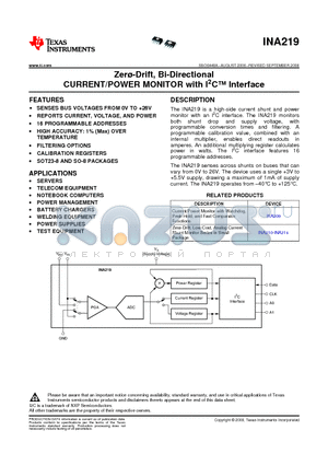 INA219AIDCNRG4 datasheet - ZerO-Drift, Bi-Directional CURRENT/POWER MONITOR with I2TM Interface