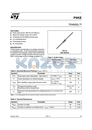 P6KE100ARL datasheet - TRANSIL