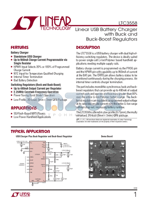 LTC3558 datasheet - Linear USB Battery Charger with Buck and Buck-Boost Regulators