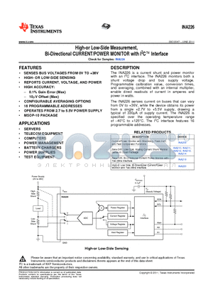 INA226AIDGS datasheet - High-or Low-Side Measurement, Bi-Directional CURRENT/POWER MONITOR with I2C Interface